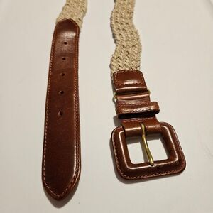 Congnac and Cream Woven Belt Leather Buckle Woven ElasticWaist 38"-56" Plus Size